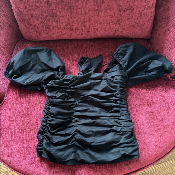 Reformation Barry Top - Black Puff Sleeve Cotton Cropped Blouse - Picture 3 of 6